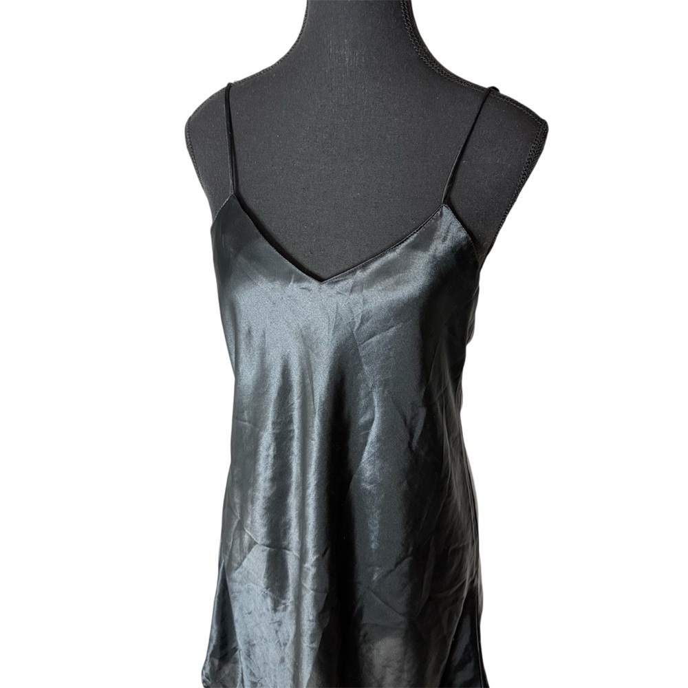 UNMENTIONABLES Vintage Black Silky Satin Slip Dress Chemise Negligee Size Large